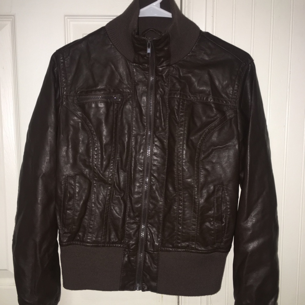 brown leather jacket
